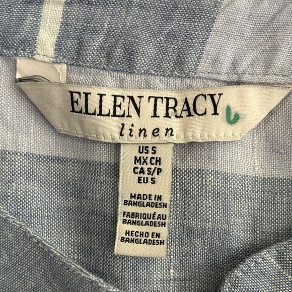 Ellen Tracy Linen Sleeveless Top Womens Blue White Stripe Button Up Neckline S - Picture 10 of 15